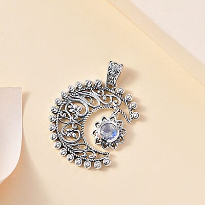 Moon Glow Moonstone Moon and Sun Pendant without Chain in Sterling Silver 0.80 ctw