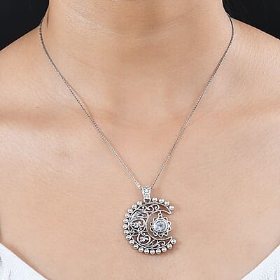 Moon Glow Moonstone Moon and Sun Pendant without Chain in Sterling Silver 0.80 ctw