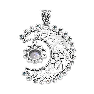 Moon Glow Moonstone Moon and Sun Pendant without Chain in Sterling Silver 0.80 ctw