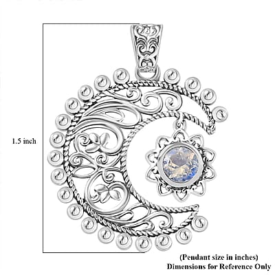 Moon Glow Moonstone Moon and Sun Pendant without Chain in Sterling Silver 0.80 ctw