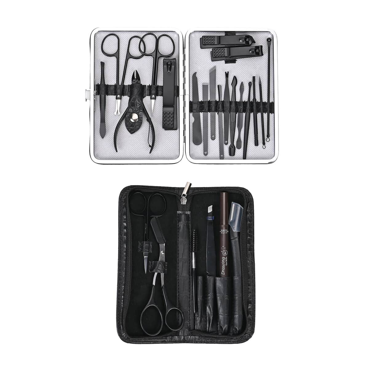 Stainless Steel 24pcs Manicure Set with Black Faux Leather Case image number 0