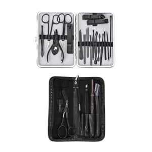 Stainless Steel 24pcs Manicure Set with Black Faux Leather Case