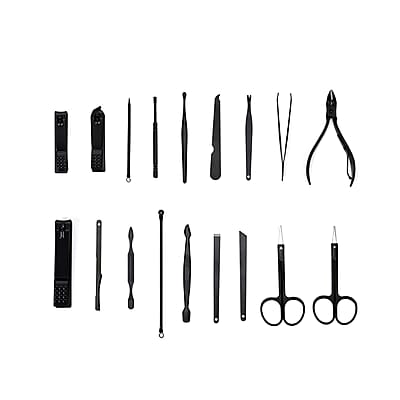 Set of 24pcs - Manicure Kit (18pcs) in Stainless Steel and Grooming Kit (6pcs) with Black Faux Leather Case