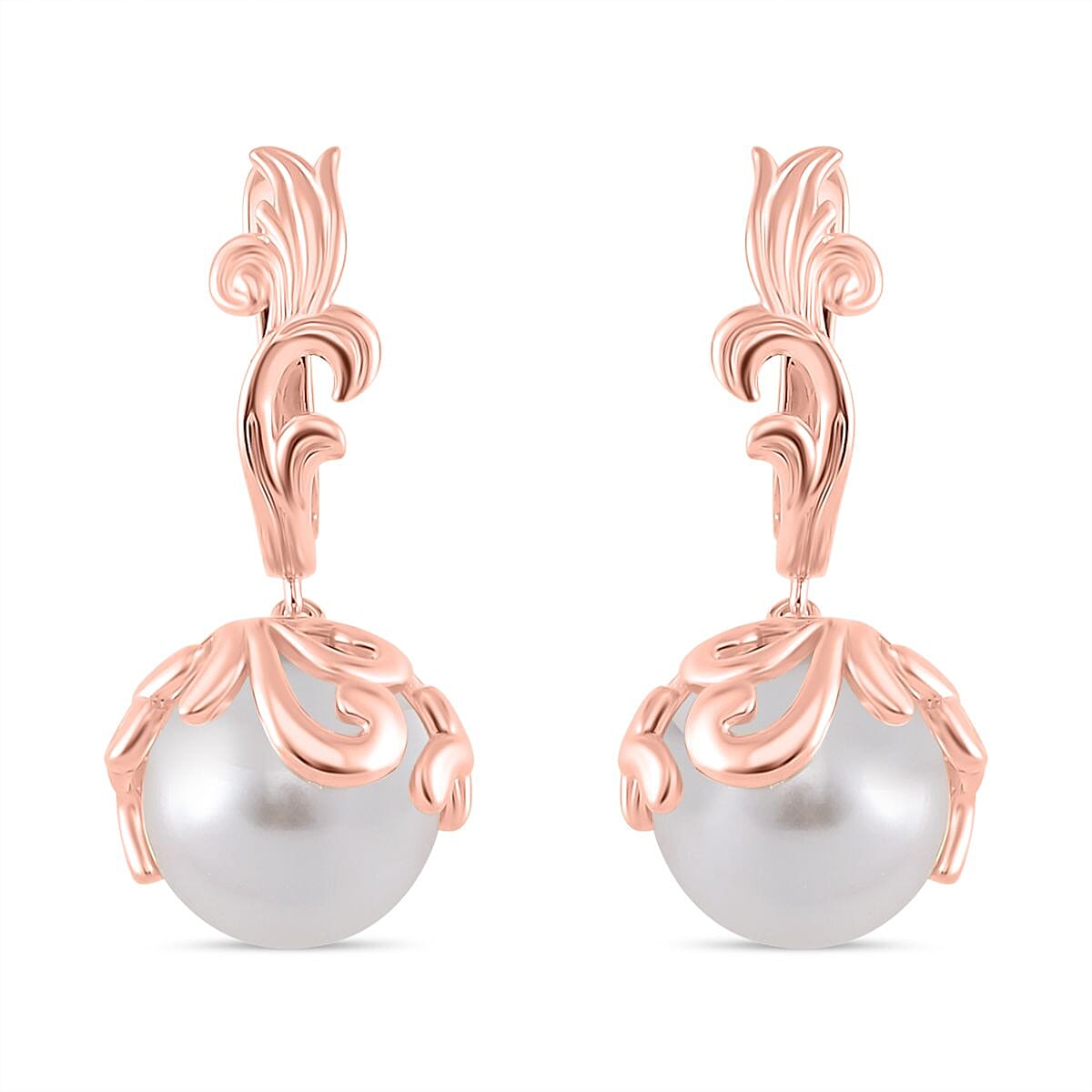 White Shell Pearl Earrings in Rosetone