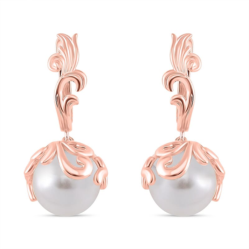 White Shell Pearl Earrings in Rosetone