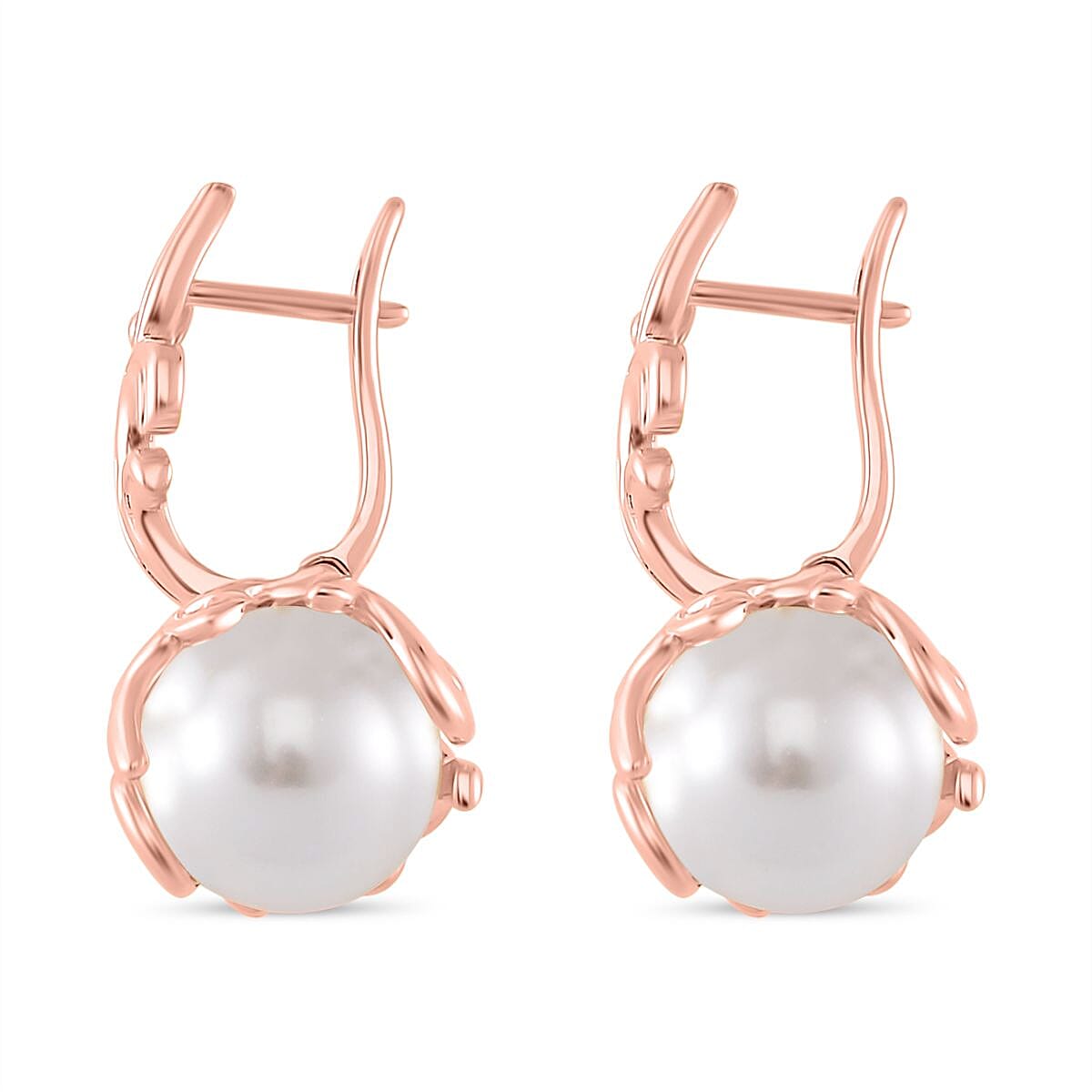 White Shell Pearl Earrings in Rosetone