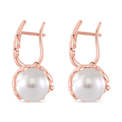 White Shell Pearl Earrings in Rosetone