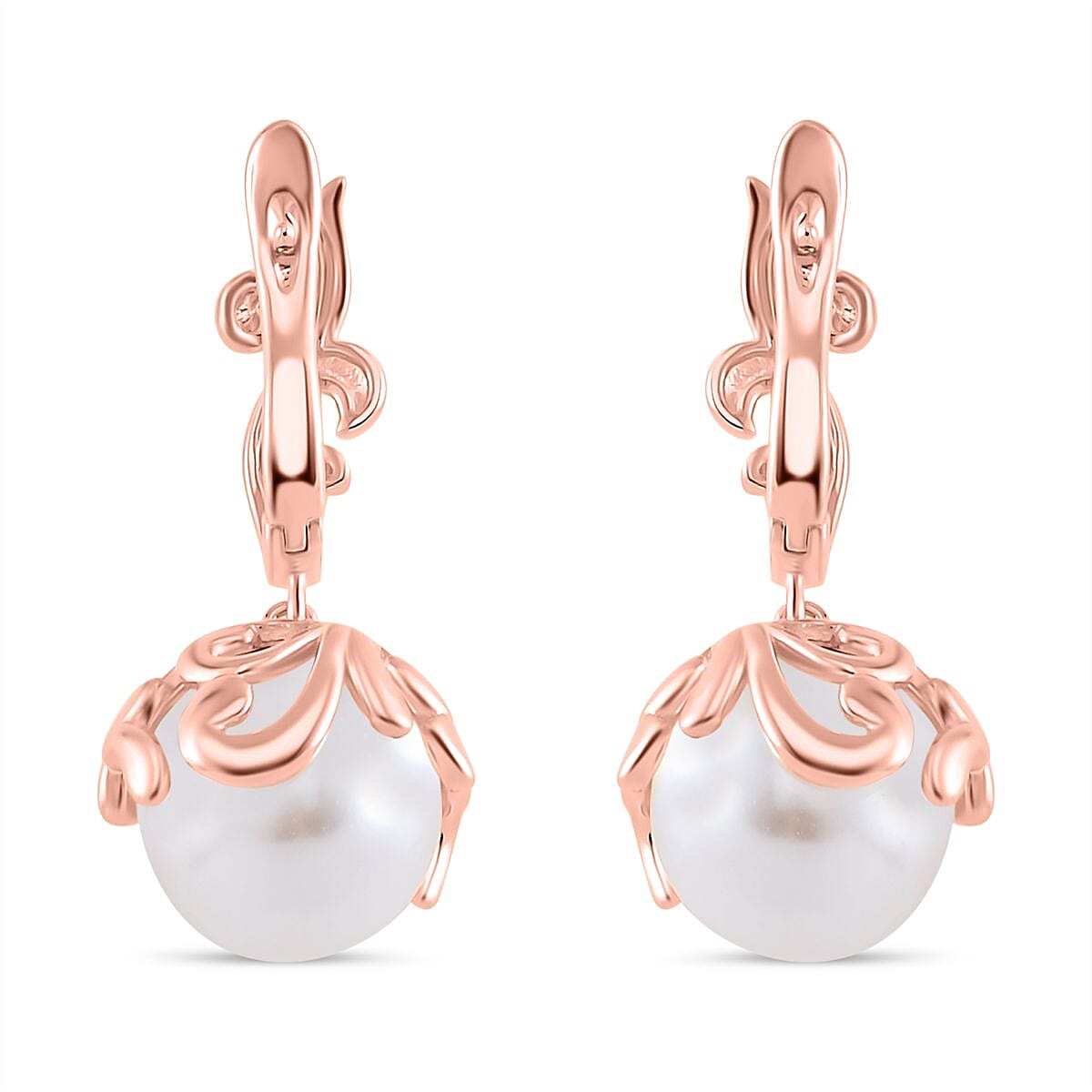 White Shell Pearl Earrings in Rosetone