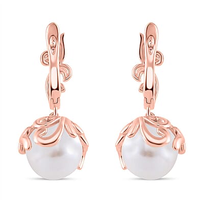White Shell Pearl Earrings in Rosetone
