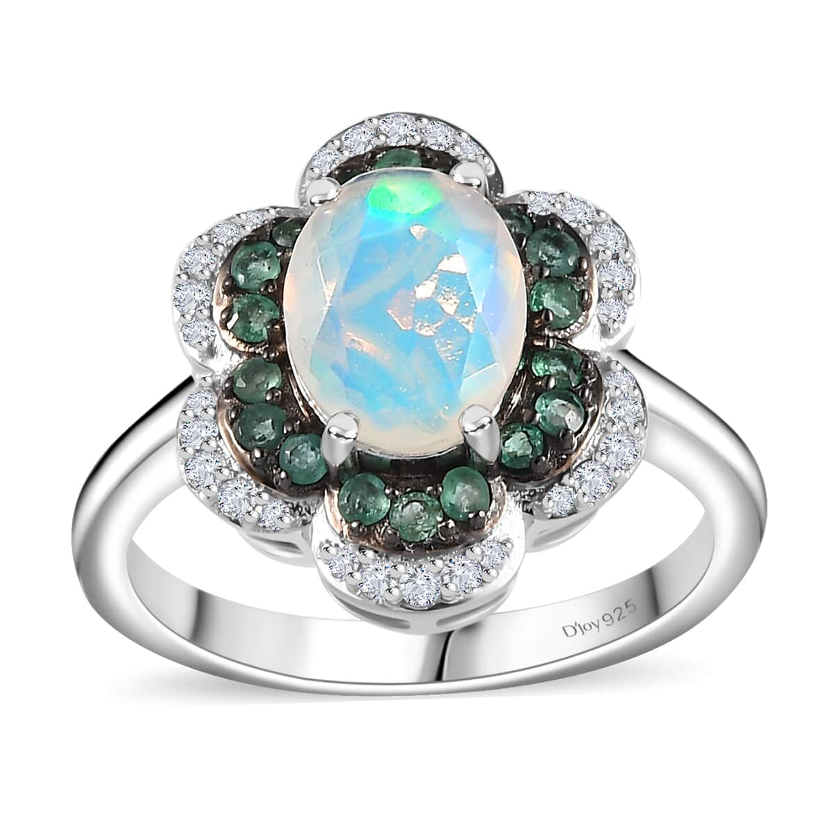 Premium Ethiopian Welo Opal and Multi Gemstone 1.60 ctw Flower Ring in Rhodium Over Sterling Silver (Size 10.0) image number 0