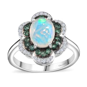 Premium Ethiopian Welo Opal and Multi Gemstone 1.60 ctw Whispering Petals Ring in Rhodium Over Sterling Silver (Size 10.0)