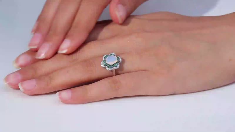 Premium Ethiopian Welo Opal and Multi Gemstone 1.60 ctw Flower Ring in Rhodium Over Sterling Silver (Size 10.0)