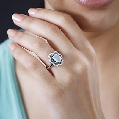 Premium Ethiopian Welo Opal and Multi Gemstone 1.60 ctw Whispering Petals Ring in Rhodium Over Sterling Silver (Size 10.0)