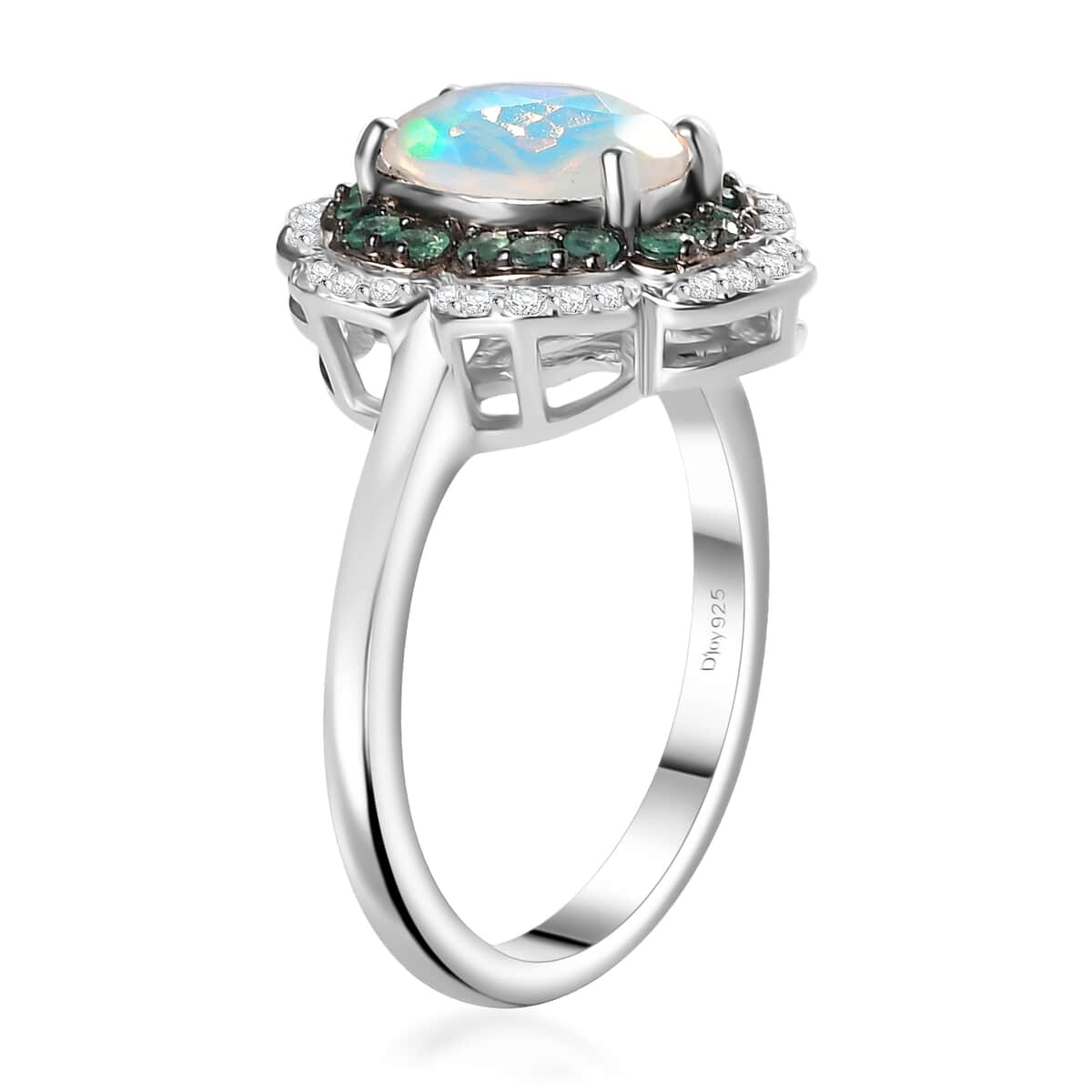 Premium Ethiopian Welo Opal and Multi Gemstone 1.60 ctw Flower Ring in Rhodium Over Sterling Silver (Size 10.0) image number 4