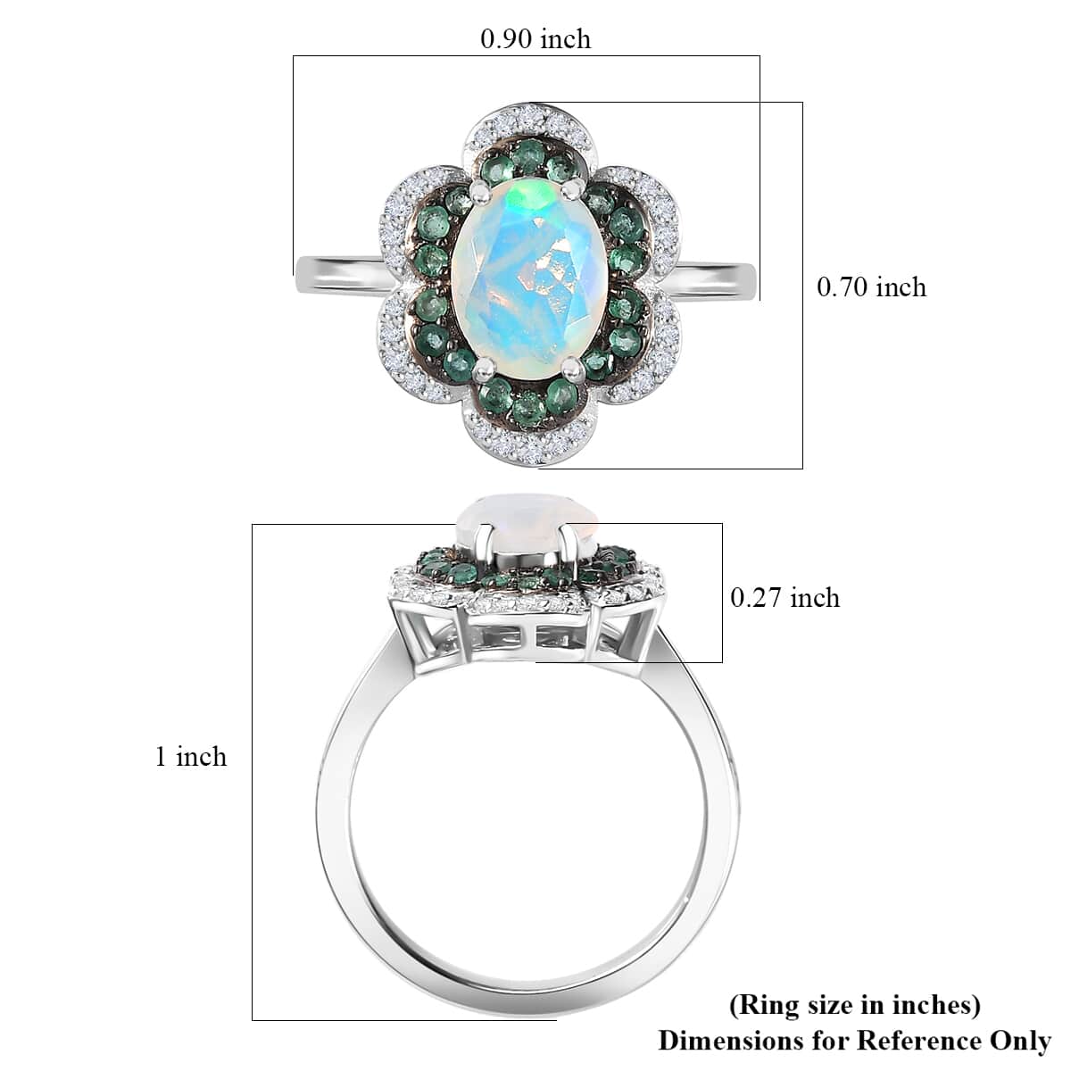 Premium Ethiopian Welo Opal and Multi Gemstone 1.60 ctw Flower Ring in Rhodium Over Sterling Silver (Size 10.0) image number 6