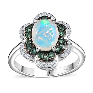 Premium Ethiopian Welo Opal and Multi Gemstone 1.60 ctw Whispering Petals Ring in Rhodium Over Sterling Silver (Size 7.0)