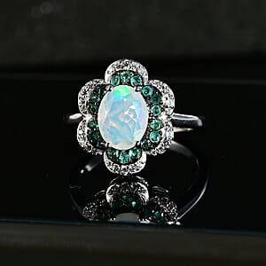 D'Joy Premium Ethiopian Welo Opal and Multi Gemstone 1.60 ctw Whispering Petals Ring in Rhodium Over Sterling Silver (Size 8.0)