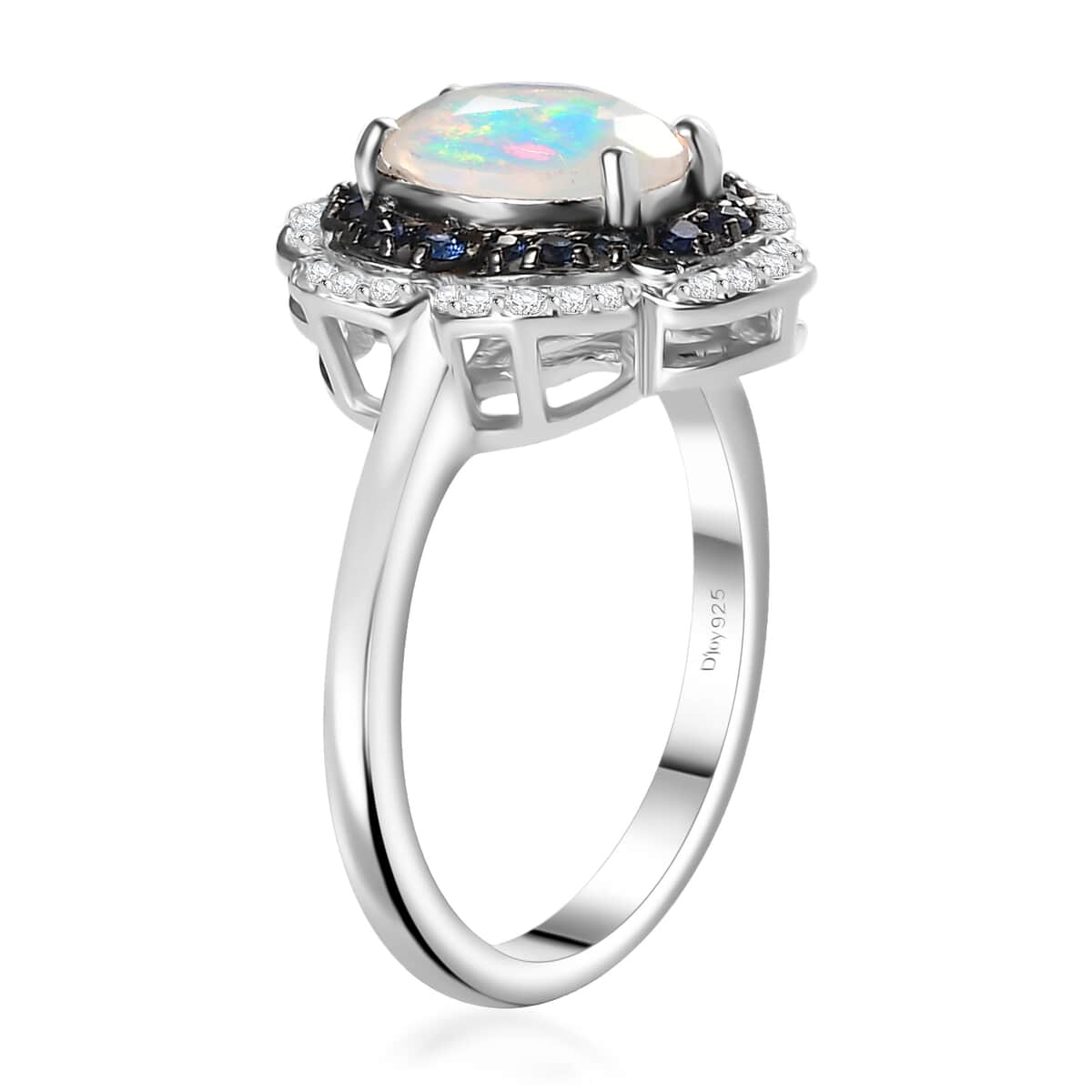 Premium Ethiopian Welo Opal and Multi Gemstone 1.60 ctw Whispering Petals Ring in Rhodium Over Sterling Silver (Size 7.0) image number 4