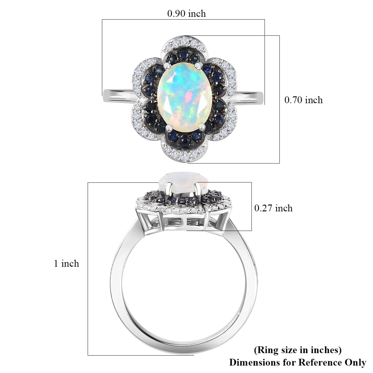 Premium Ethiopian Welo Opal and Multi Gemstone 1.60 ctw Whispering Petals Ring in Rhodium Over Sterling Silver (Size 7.0) image number 6