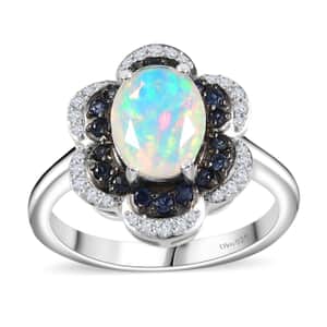 Premium Ethiopian Welo Opal and Multi Gemstone 1.60 ctw Whispering Petals Ring in Rhodium Over Sterling Silver (Size 9.0)