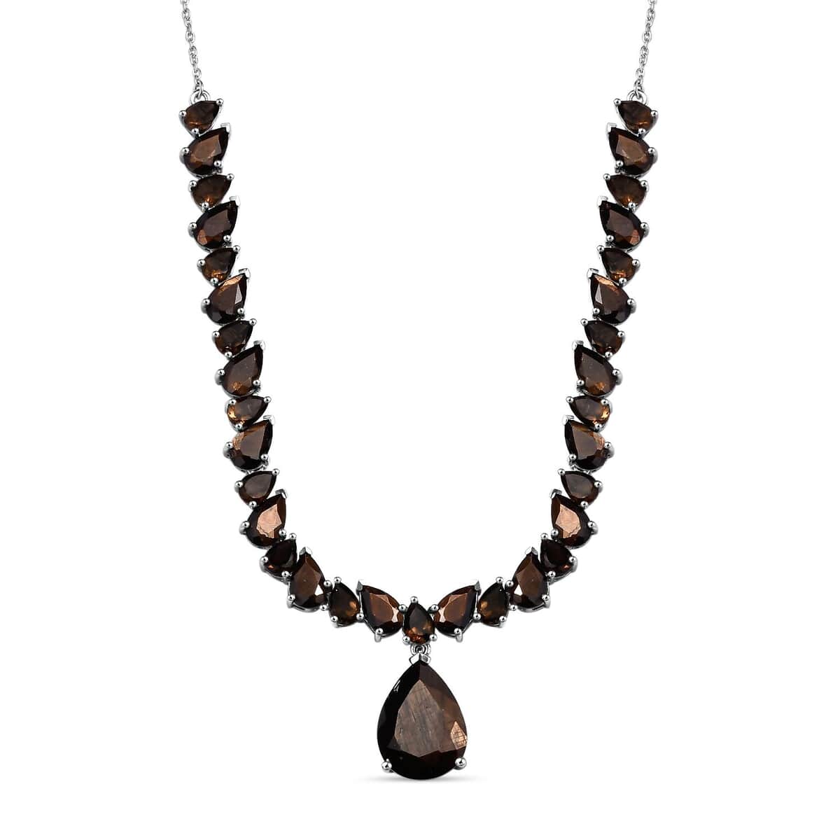 Zawadi Chocolate Sapphire and Brazilian Smoky Quartz Molten Moments Necklace 18-20 Inches in Rhodium Over Sterling Silver 37.50 ctw image number 0