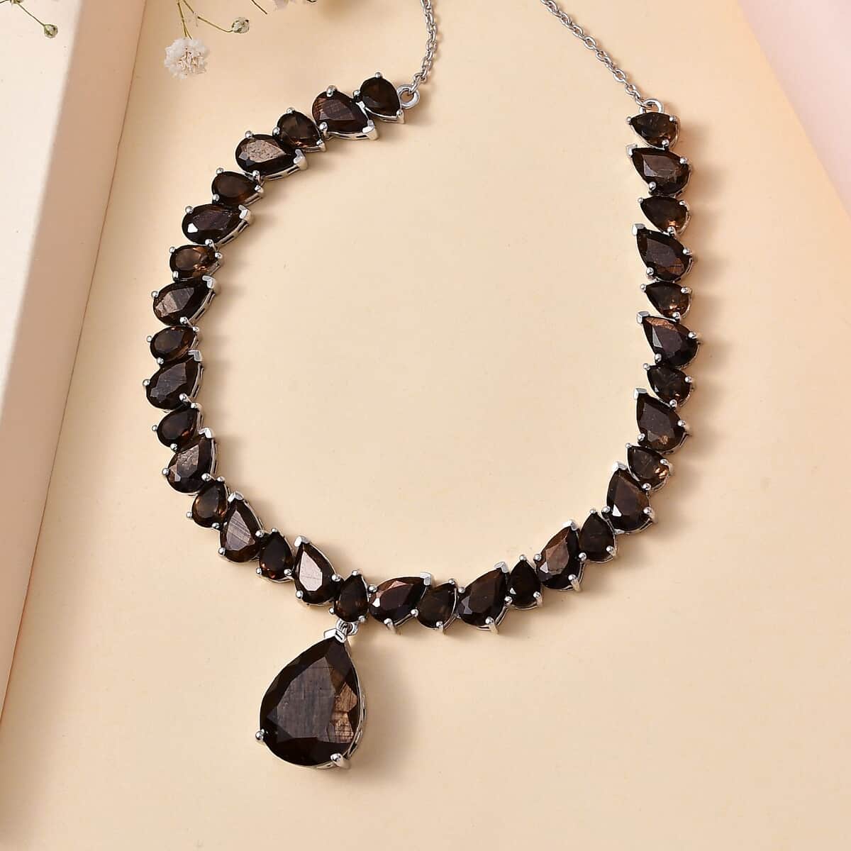 Zawadi Chocolate Sapphire and Brazilian Smoky Quartz Molten Moments Necklace 18-20 Inches in Rhodium Over Sterling Silver 37.50 ctw image number 1