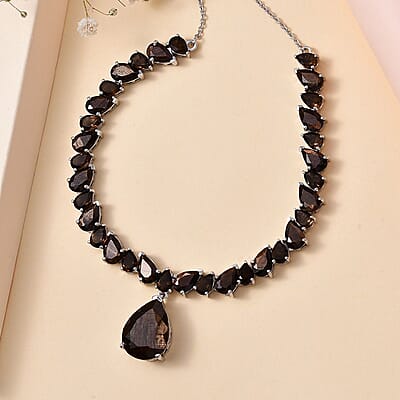 Zawadi Chocolate Sapphire and Brazilian Smoky Quartz Molten Moments Necklace 18-20 Inches in Rhodium Over Sterling Silver 37.50 ctw