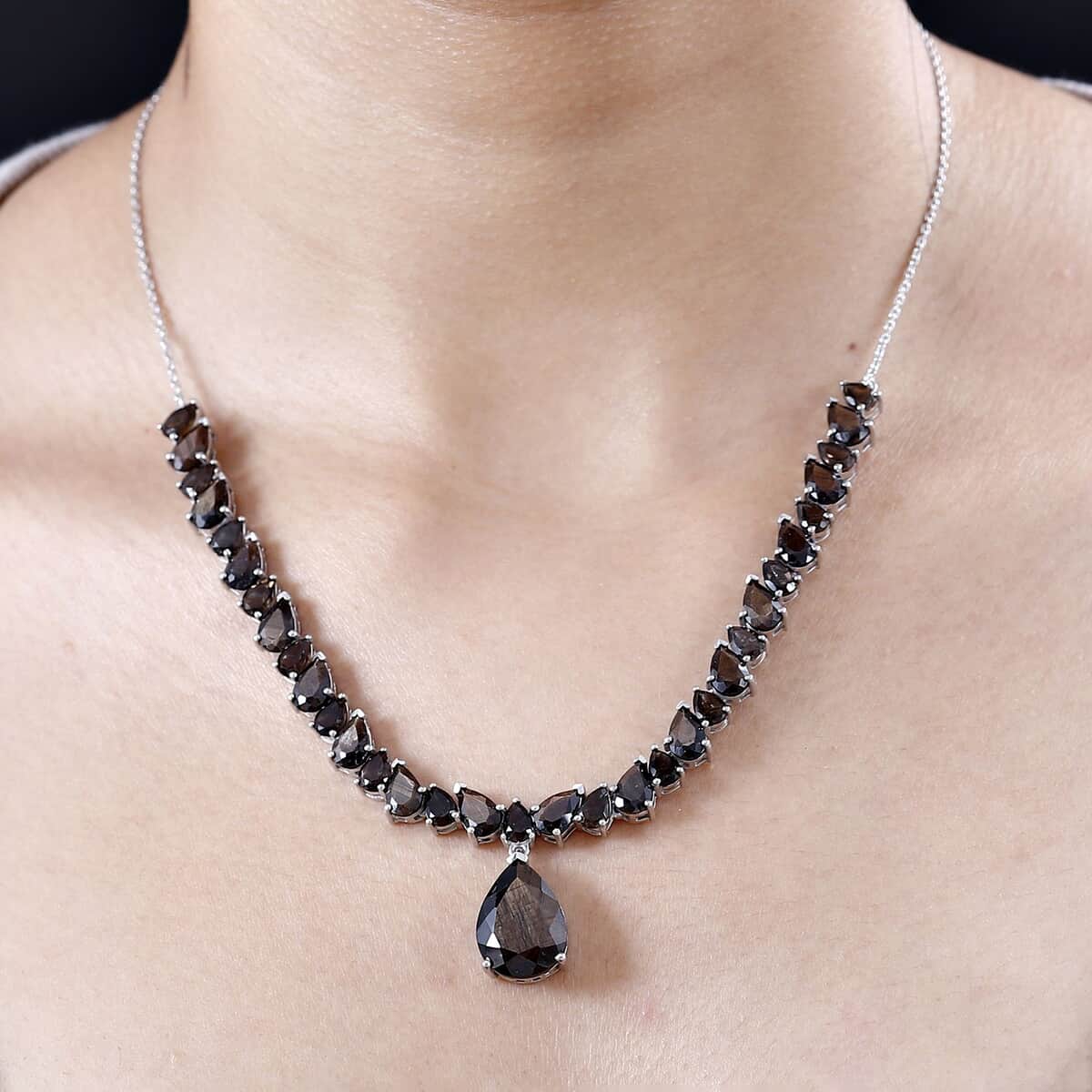 Zawadi Chocolate Sapphire and Brazilian Smoky Quartz Molten Moments Necklace 18-20 Inches in Rhodium Over Sterling Silver 37.50 ctw image number 2