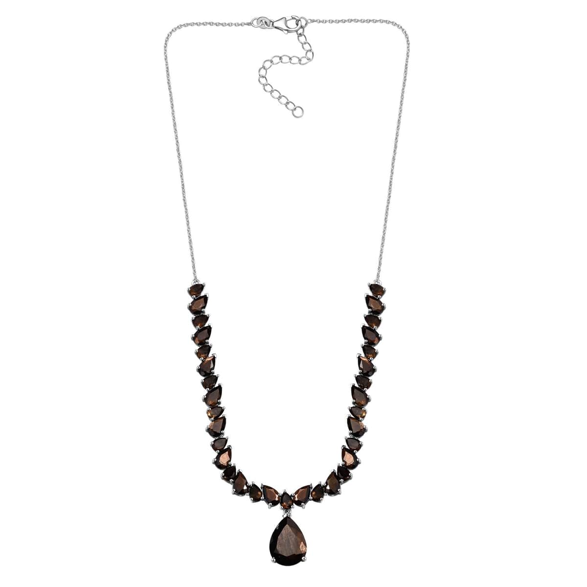 Zawadi Chocolate Sapphire and Brazilian Smoky Quartz Molten Moments Necklace 18-20 Inches in Rhodium Over Sterling Silver 37.50 ctw image number 3