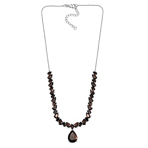 Zawadi Chocolate Sapphire and Brazilian Smoky Quartz Molten Moments Necklace 18-20 Inches in Rhodium Over Sterling Silver 37.50 ctw