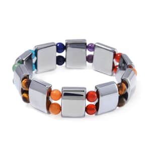 Terahertz and Multi Gemstone 185.00 ctw Seven Chakra Beaded Stretch Bracelet