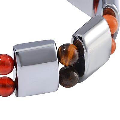 Terahertz and Multi Gemstone 185.00 ctw Seven Chakra Beaded Stretch Bracelet