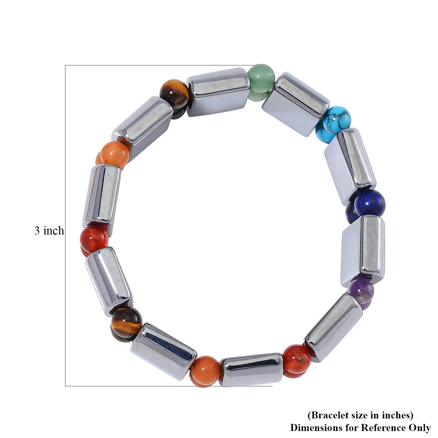 Terahertz and Multi Gemstone 185.00 ctw Seven Chakra Beaded Stretch Bracelet