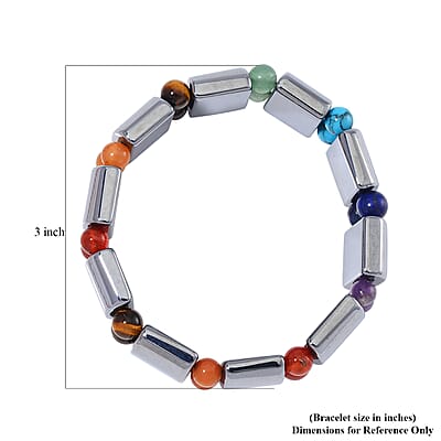 Terahertz and Multi Gemstone 185.00 ctw Seven Chakra Beaded Stretch Bracelet