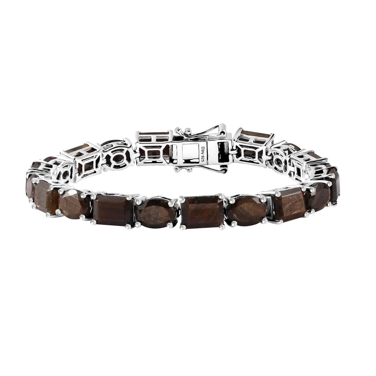 Zawadi Chocolate Sapphire Tennis Bracelet in Rhodium Over Sterling Silver (6.50 In) 38.00 ctw image number 0