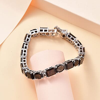 Zawadi Chocolate Sapphire Tennis Bracelet in Rhodium Over Sterling Silver (6.50 In) 38.00 ctw
