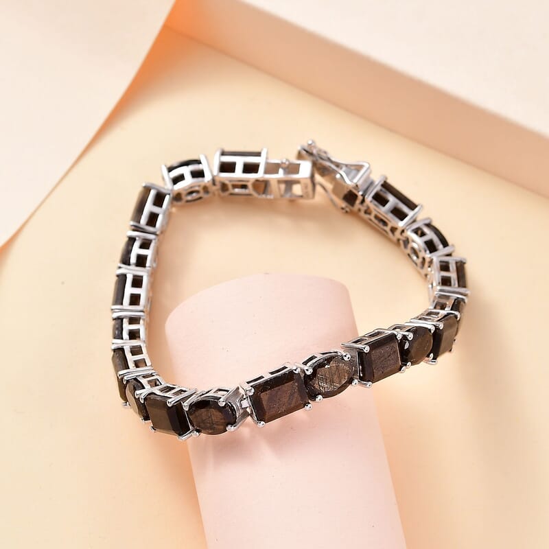 Zawadi Chocolate Sapphire Tennis Bracelet in Rhodium Over Sterling Silver (6.50 In) 38.00 ctw