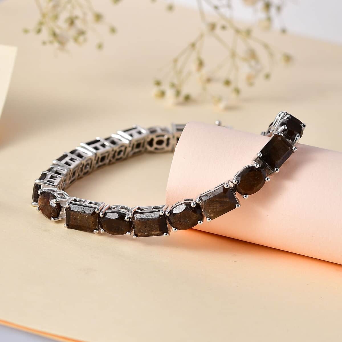 Zawadi Chocolate Sapphire Tennis Bracelet in Rhodium Over Sterling Silver (7.25 In) 43.90 ctw image number 1