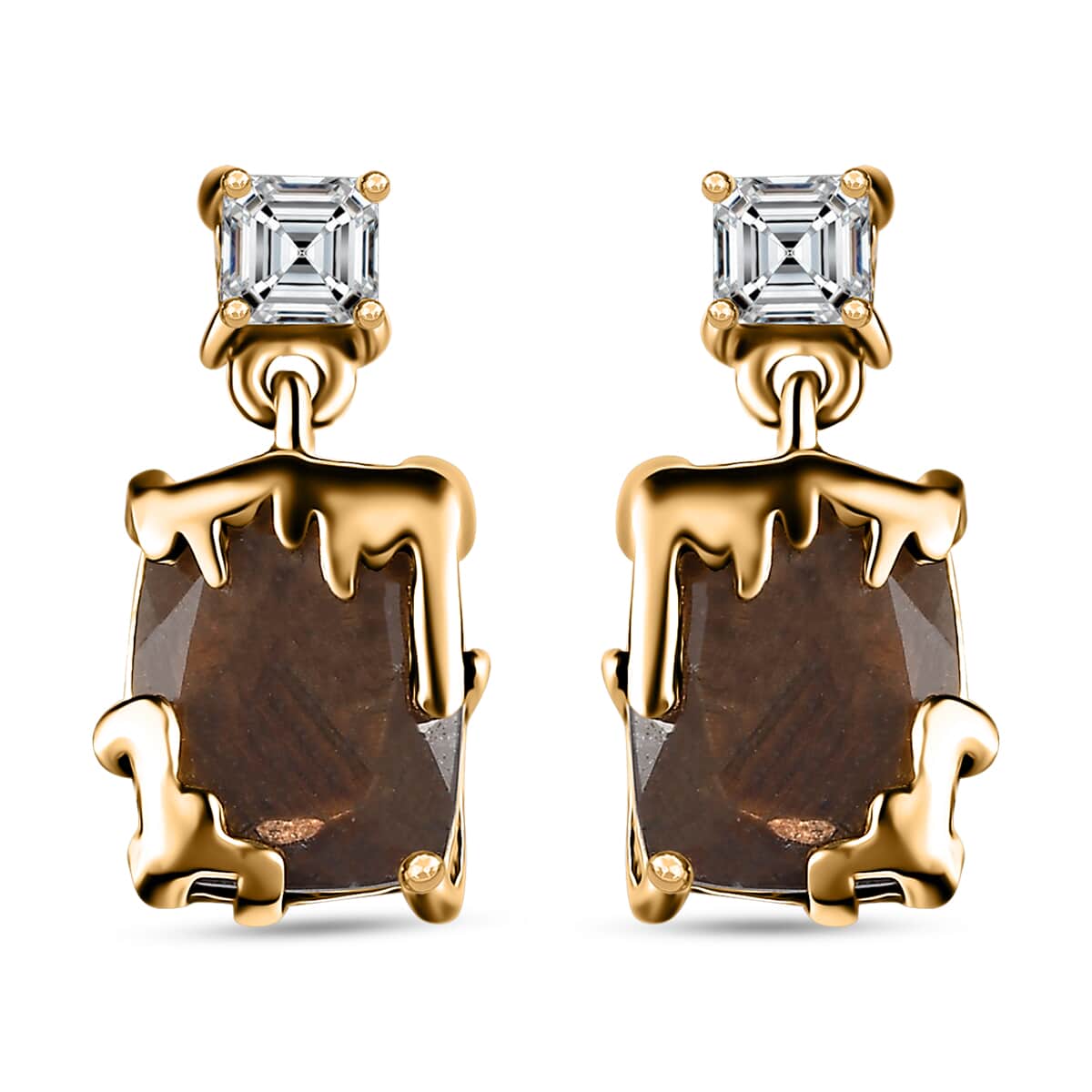 Zawadi Chocolate Sapphire and White Topaz Molten Moments Earrings in 18K Vermeil Yellow Gold Over Sterling Silver 6.35 ctw image number 0