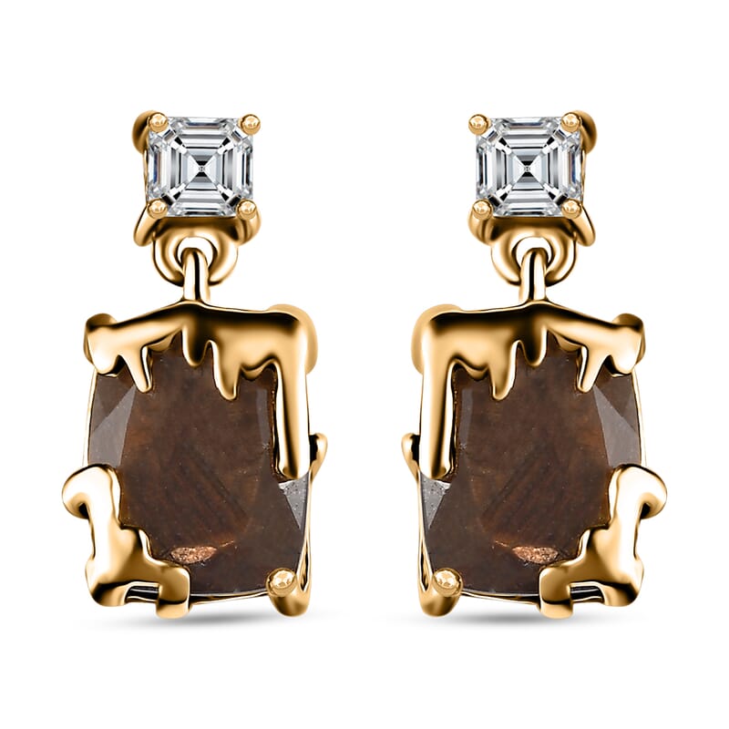 Zawadi Chocolate Sapphire and White Topaz Molten Moments Earrings in 18K Vermeil Yellow Gold Over Sterling Silver 6.35 ctw