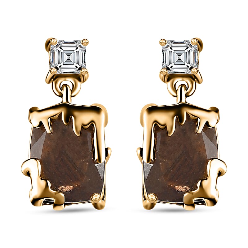 Zawadi Chocolate Sapphire and White Topaz Molten Moments Earrings in 18K Vermeil Yellow Gold Over Sterling Silver 6.35 ctw