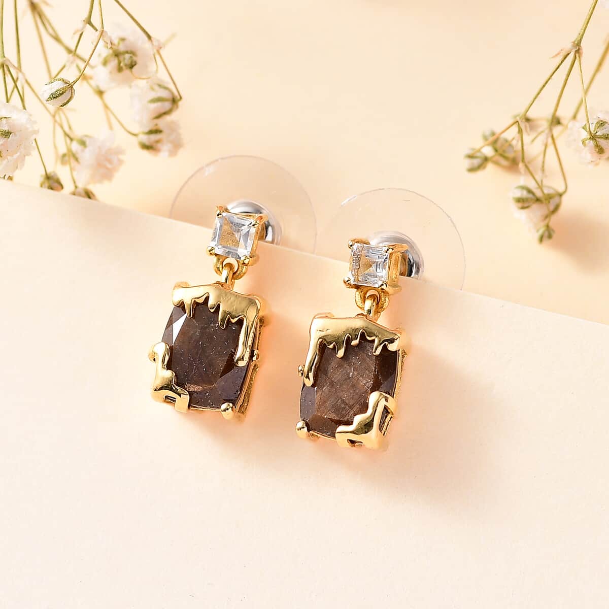 Zawadi Chocolate Sapphire and White Topaz Molten Moments Earrings in 18K Vermeil Yellow Gold Over Sterling Silver 6.35 ctw image number 1