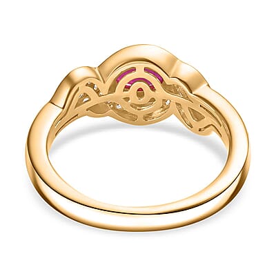 Montepuez Ruby and White Zircon Art Deco Ring in 18K Vermeil Yellow Gold Over Sterling Silver (Size 10.0) 0.90 ctw