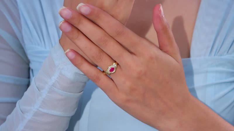 Montepuez Ruby, White Zircon Ring in 18K Vermeil YG Over Sterling Silver (Size 10.0) 0.90 ctw