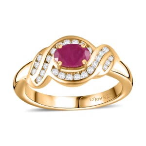 Montepuez Ruby and White Zircon Art Deco Ring in 18K Vermeil Yellow Gold Over Sterling Silver (Size 8.0) 0.90 ctw