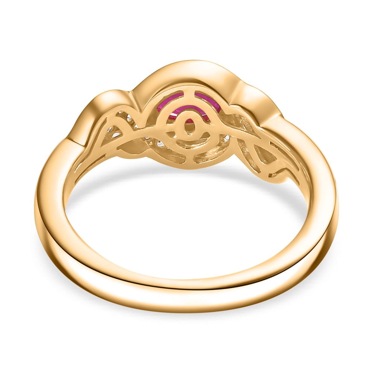 Montepuez Ruby and White Zircon Art Deco Ring in 18K Vermeil Yellow Gold Over Sterling Silver (Size 8.0) 0.90 ctw image number 4