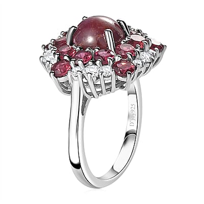 Indian Star Ruby and Multi Gemstone Star Ring in Rhodium Over Sterling Silver (Size 10.0) 7.25 ctw