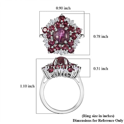 Indian Star Ruby and Multi Gemstone Star Ring in Rhodium Over Sterling Silver (Size 10.0) 7.25 ctw