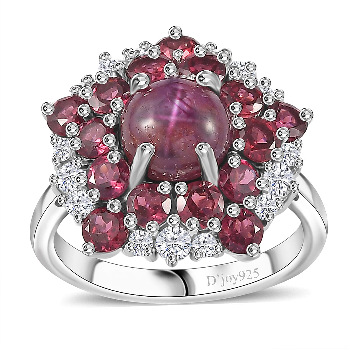 Indian Star Ruby and Multi Gemstone Star Ring in Rhodium Over Sterling Silver (Size 9.0) 7.25 ctw image number 0
