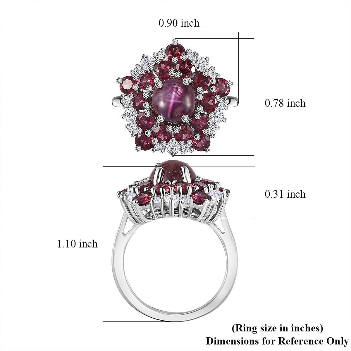 Indian Star Ruby and Multi Gemstone Star Ring in Rhodium Over Sterling Silver (Size 9.0) 7.25 ctw image number 5